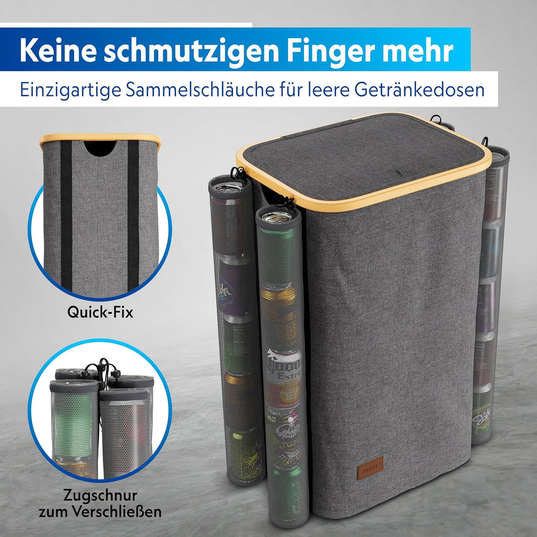 Pfandflaschen Sammelbehälter mit Deckel und Kordelzug - 100L, 1 Fach, 2x Tragetasche für PET Flasche