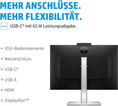 HP M24 Webcam Monitor - 24 Zoll Bildschirm, Full HD IPS, 75Hz, 5ms Reaktionszeit, AMD FreeSync, HDMI