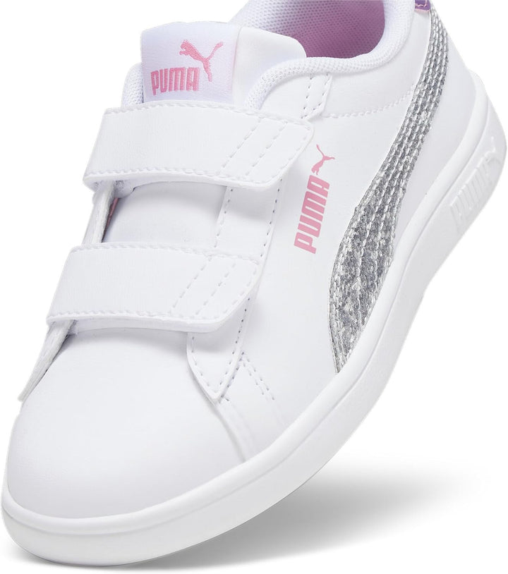 PUMA Mädchen Smash 3.0 L Star Glow V Ps Sneaker 21 EU Puma White Puma Silver Strawberry Burst Purple
