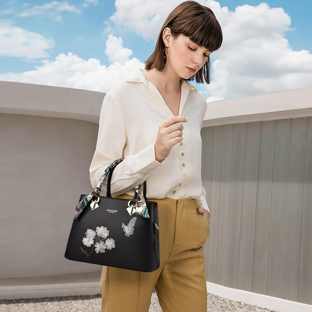NICOLE & DORIS Elegante Handtaschen Damen Modern Schultertasche Satchel Handtasche mit Stickerei Blu