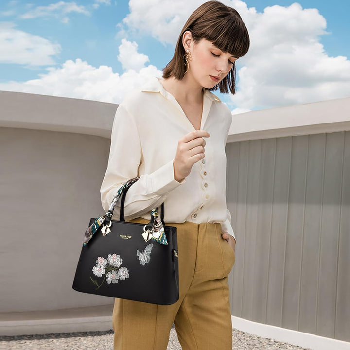 NICOLE & DORIS Elegante Handtaschen Damen Modern Schultertasche Satchel Handtasche mit Stickerei Blu