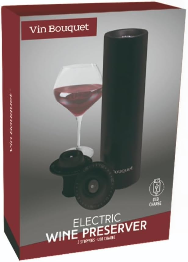 VIN BOUQUET 5051006 Elektrischer Konservierer, Basis und 2 Verschlüsse Elektrisches Konservierungsmi