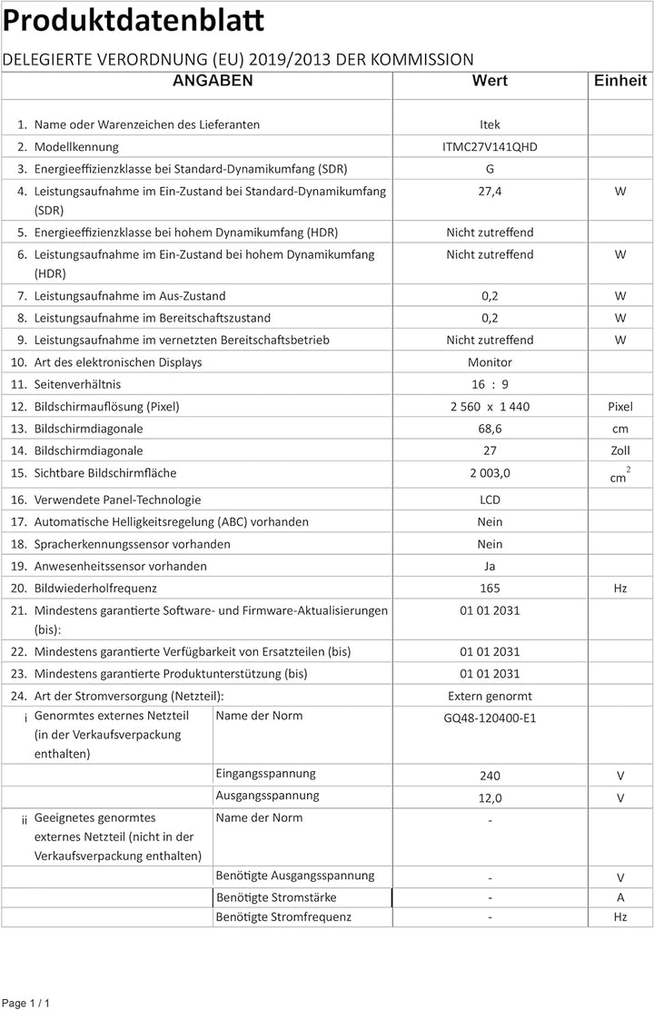 iTek Monitor GGC - 27" Curved R1500, WQHD 2560x1440, VA, 144Hz, 16:9, 1ms MPRT, Has, 3xHDMI, DP, Aud