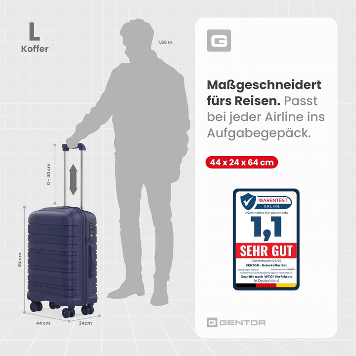 GENTOR Koffer 3er-Set Reisekoffer mit Rollen Carbonoptik 3-Teilig Hartschalenkoffer Trolley mit TSA-