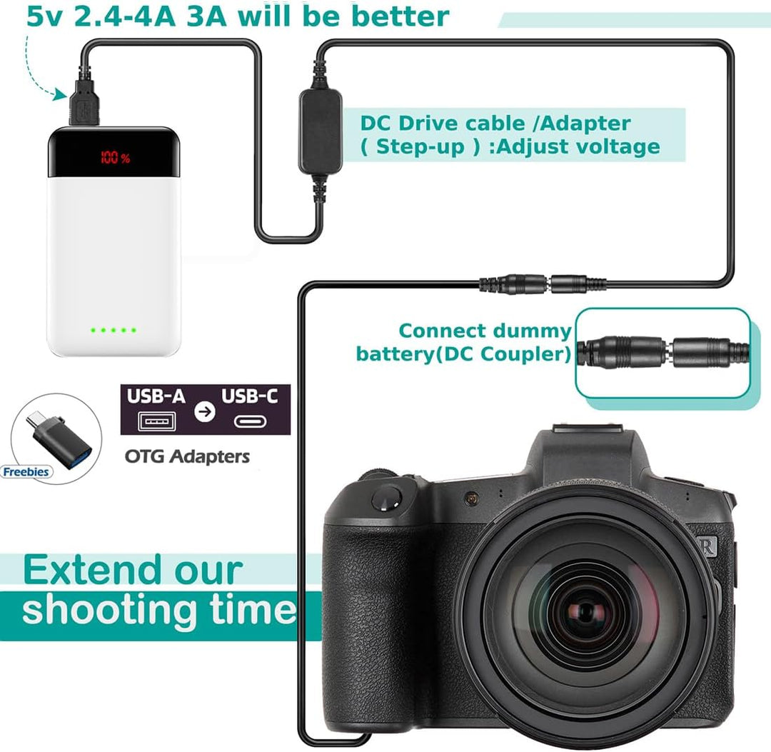 Raeisusp 5V USB Adapter Kit Kabel DC 8.4V ACK-E6 + DR-E6 LP-E6 LP E6 Völlig Decodierte Dummy Batteri