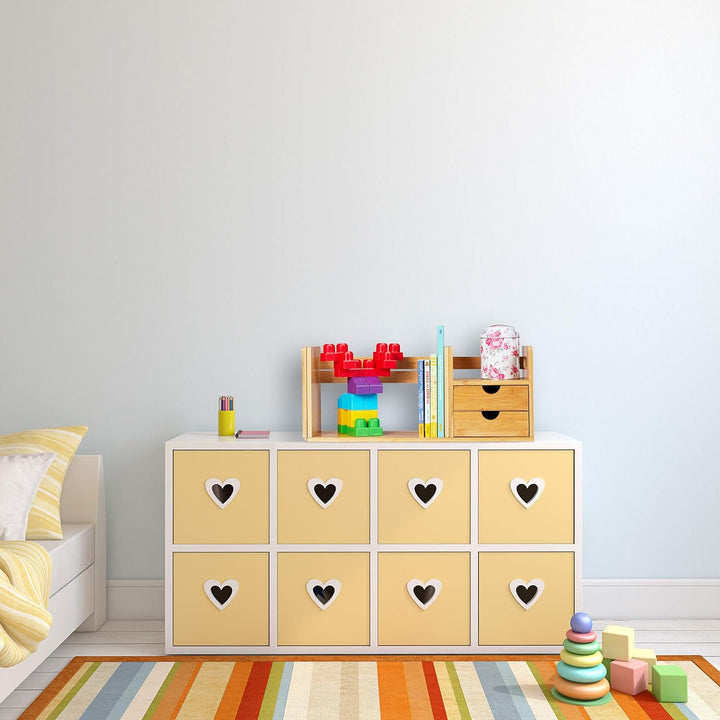 Relaxdays Schreibtisch Organizer Bambus, 2 Schubladen, Bücherregal ausziehbar, Ablage, HxBxT: 21 x 8