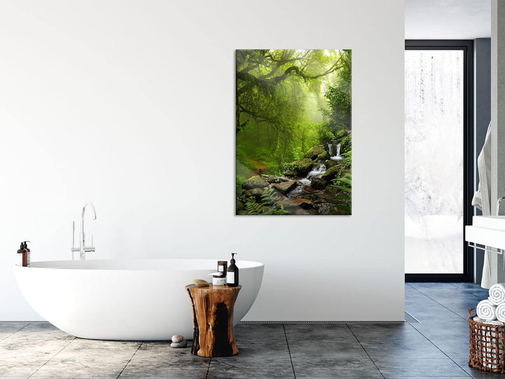 Pixxprint Glasbild | Wandbild aus Echtglas | Kleinder Wasserfall im Dschungel | 60x80 cm | inkl. Auf