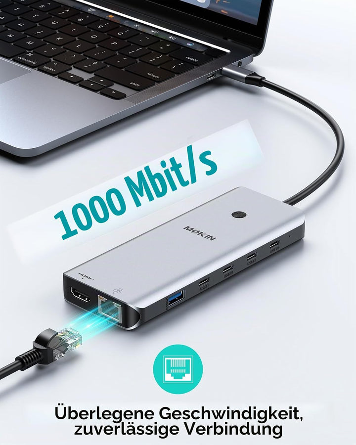 Laptop Docking Station Dual Monitor, USB C Hub mit 2 HDMI, RJ45 Ethernet, 5 Gbps USB C/A, 100W PD fü