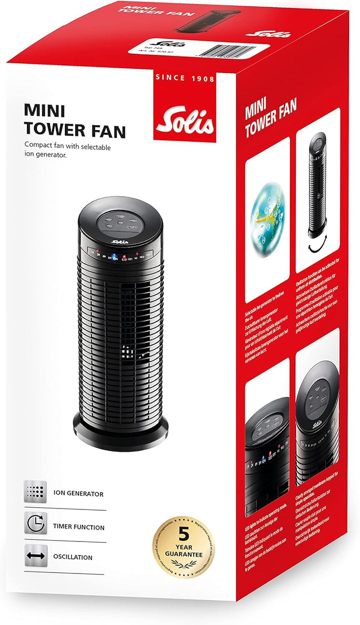 Solis Turmventilator 749 mit Ionengenerator und Schwenkfunktion - Tower Ventilator - 43 cm Höhe - Sc