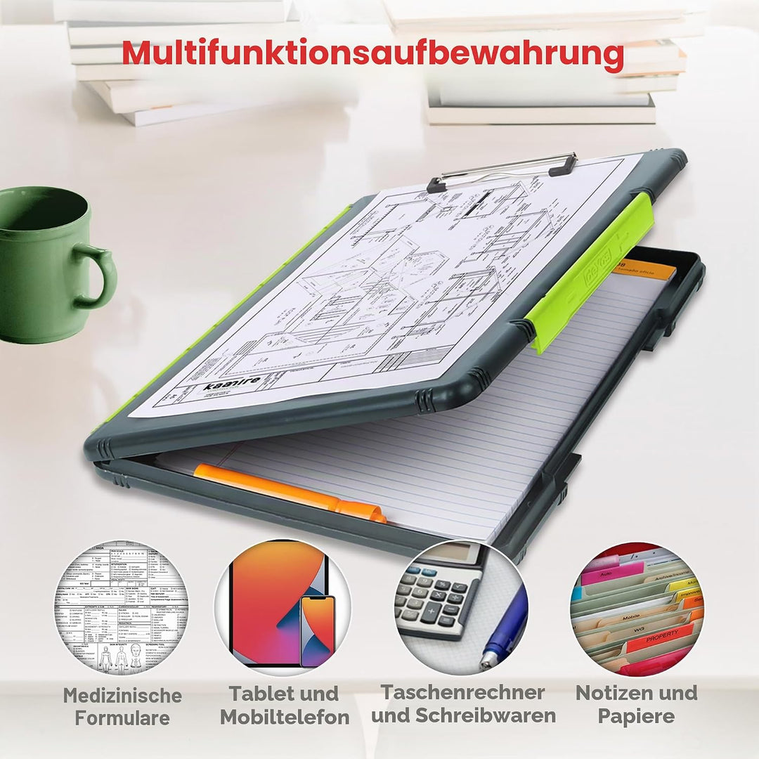 Dexas XL Slimcase 2 Klemmbrett zur Aufbewahrung, legale Grösse, Kunststoff, Grau mit grünem Clip, 15