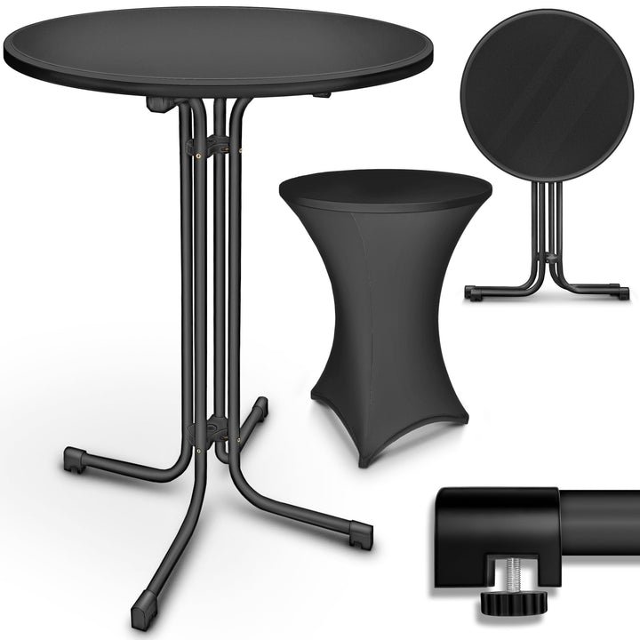tillvex® Gastro Stehtisch klappbar Ø60cm mit Husse | Bistrotisch FERTIG MONTIERT | Klapptisch rund -