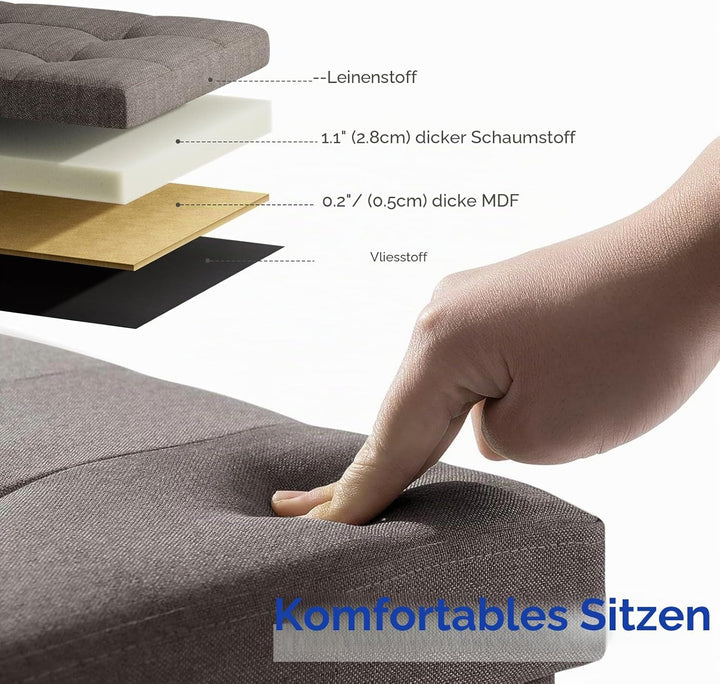 BRIAN & DANY Faltbarer sitzhocker Leinen Sitzbank mit Stauraum, Braun, 76 x 38 x 38cm, Braun