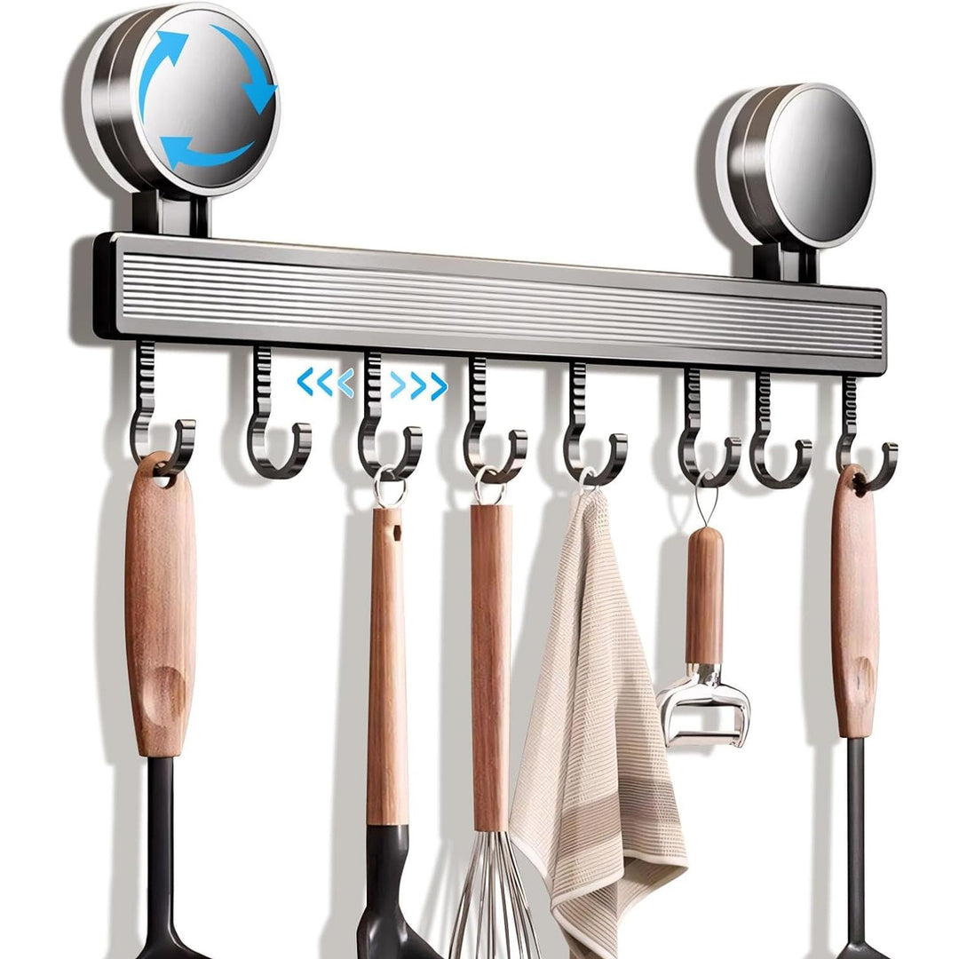 URMONA Hakenleiste Küche ohne Bohren mit Saugnapf | 8 Haken, 40 cm lang, bis 20 kg belastbar, selbst