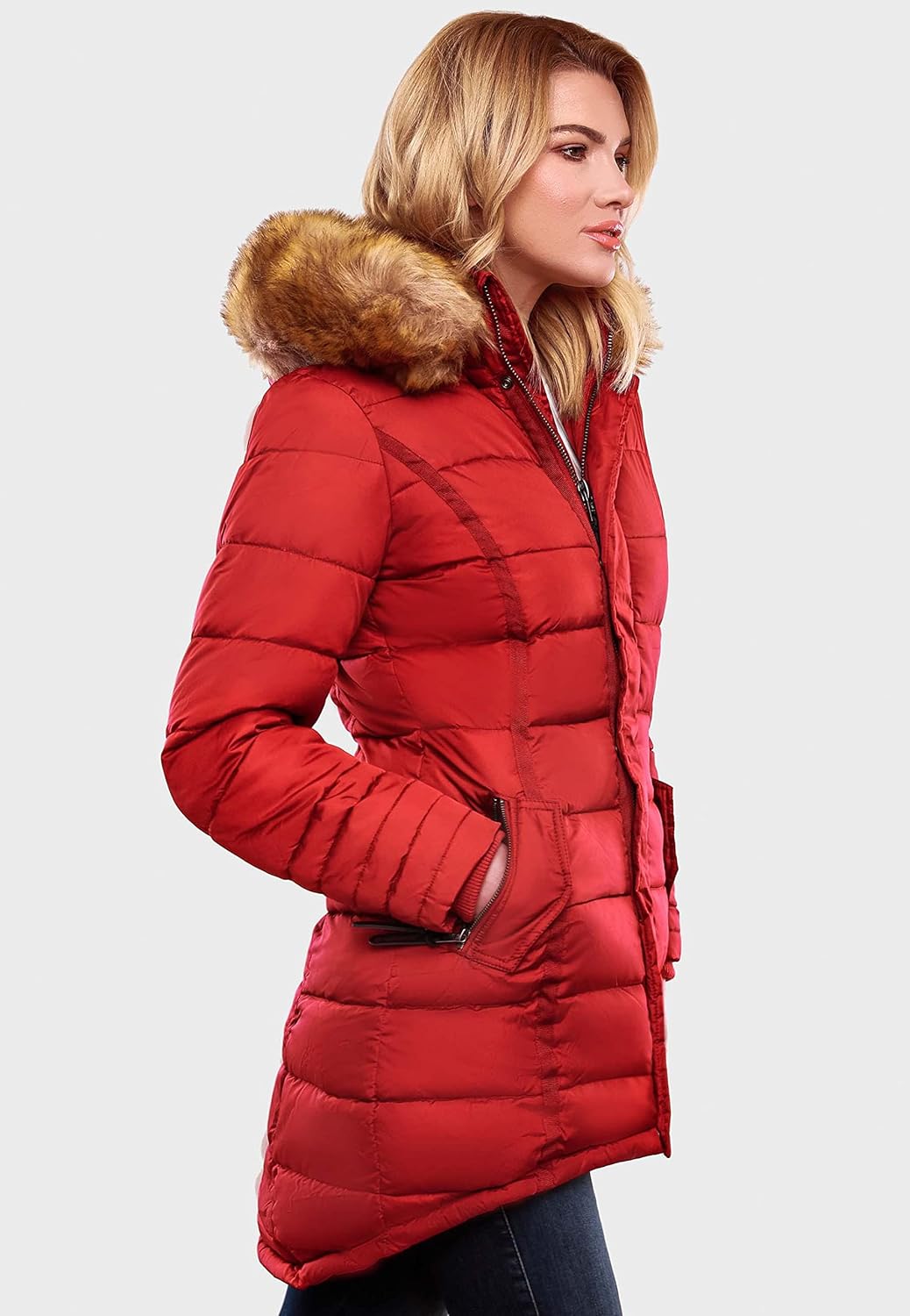 Navahoo Damen Warmer Winter Steppmantel Papaya XS-XXL S Rot, S Rot