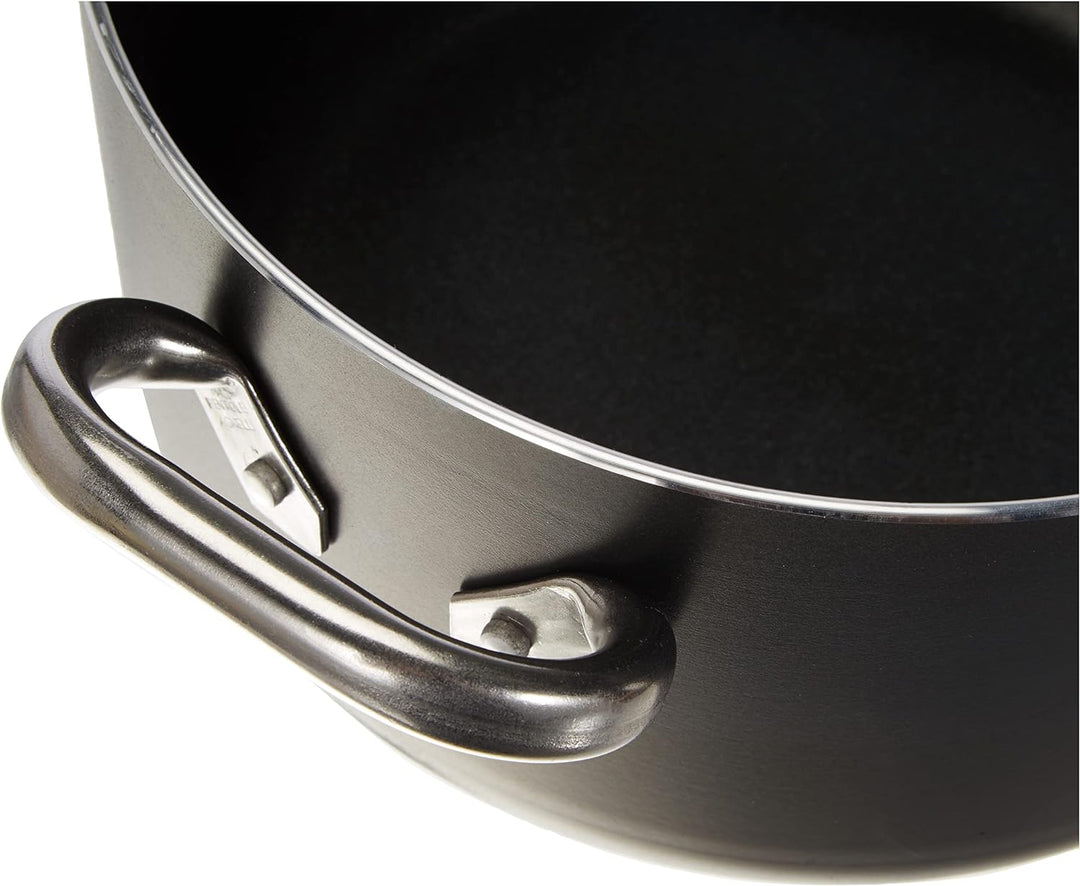 Pentole Agnelli Alblack Hohe Stielkasserolle aus Aluminium, Dicke 3 mm, mit 2 Griffen aus Edelstahl