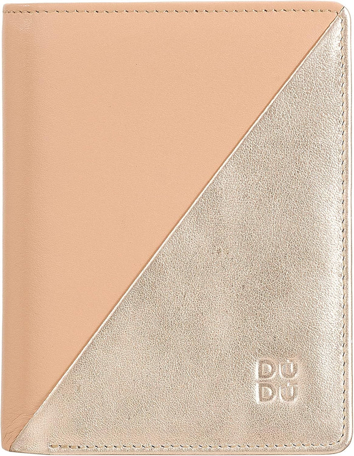 DUDU Kleine Damen-Brieftasche aus farbigem Leder mit Kartenfächern und Münzfach mit Reissverschluss