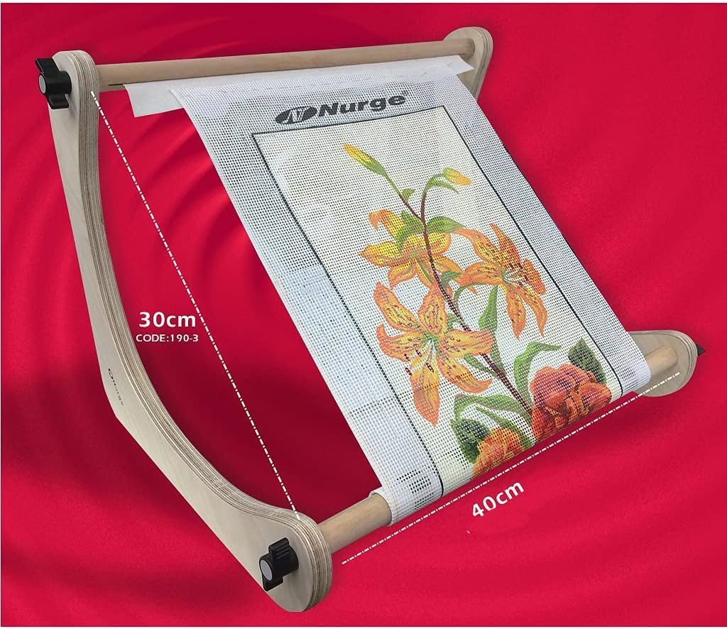 Nurge Verstellbarer Sticktischständer, Kreuzstichrahmen, Stickrahmenhalter, Handpoliertes Naturholz