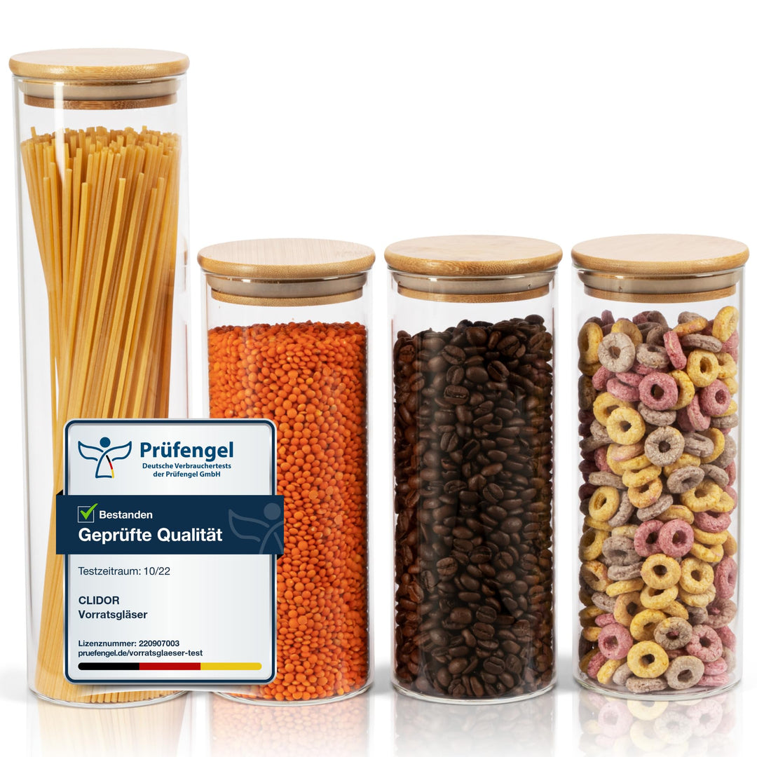 Vorratsgläser mit Deckel, Rund - 4er Set - 1x 1200ml & 3x 800ml, Erhöhte Glasstärke, Vorratsdosen mi