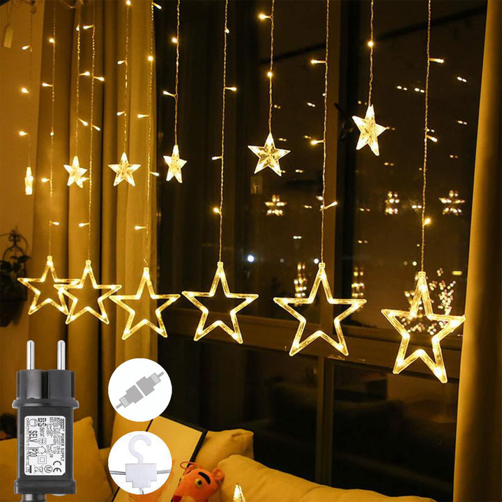 GlobaLink Lichterkette Sterne erweiterbar, 12 Sterne 138 LEDs Lichtervorhang Weihnachtsbeleuchtung I
