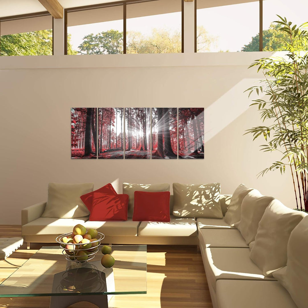 Runa Art Bild Wald Landschaft Wandbilder auf Vlies Leinwand 5 Teilig Wanddekoration Schlafzimmer Woh