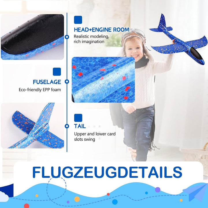 Styroporflieger - 4 Stück Kinder Flugzeuge, Wurfgleiter aus Styropor, Flugzeug Spielzeug für Kinder
