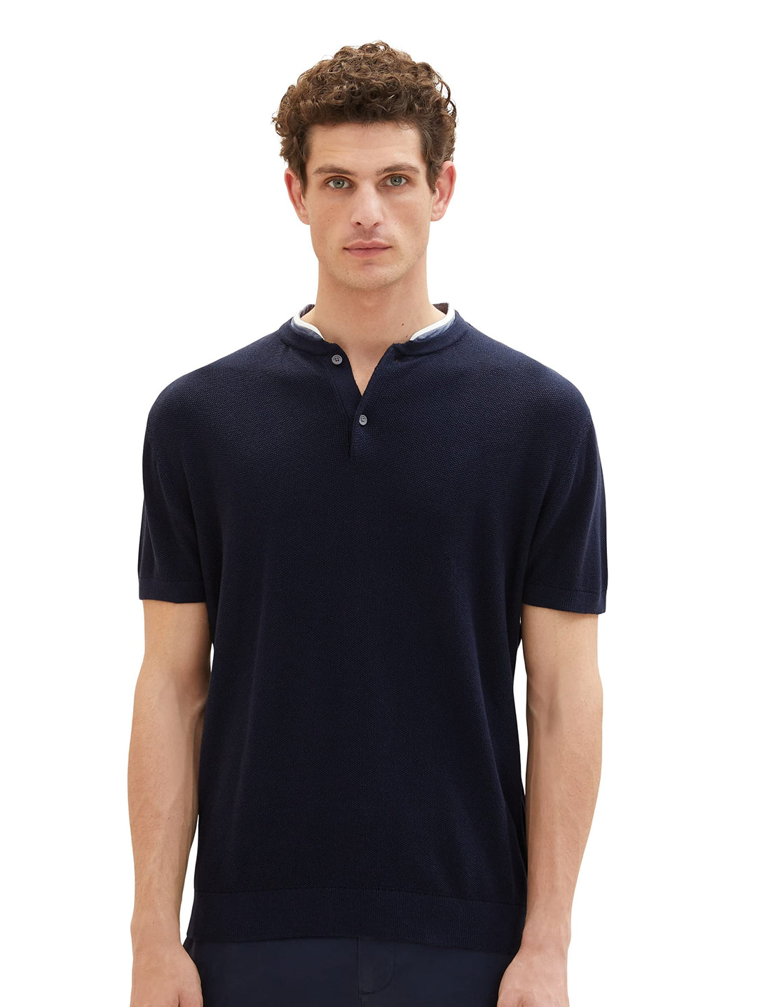TOM TAILOR Herren Strick-Poloshirt mit Stehkragen S 10668 - Sky Captain Blue, S 10668 - Sky Captain