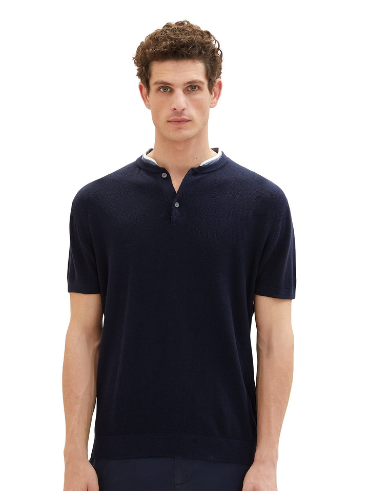 TOM TAILOR Herren Strick-Poloshirt mit Stehkragen S 10668 - Sky Captain Blue, S 10668 - Sky Captain