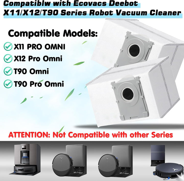 12 Stück Staubbeutel Kompatibel mit Ecovacs Deebot T90 Omni, T90 Pro Omni, X11 Pro Omni, X11 Pro Omn