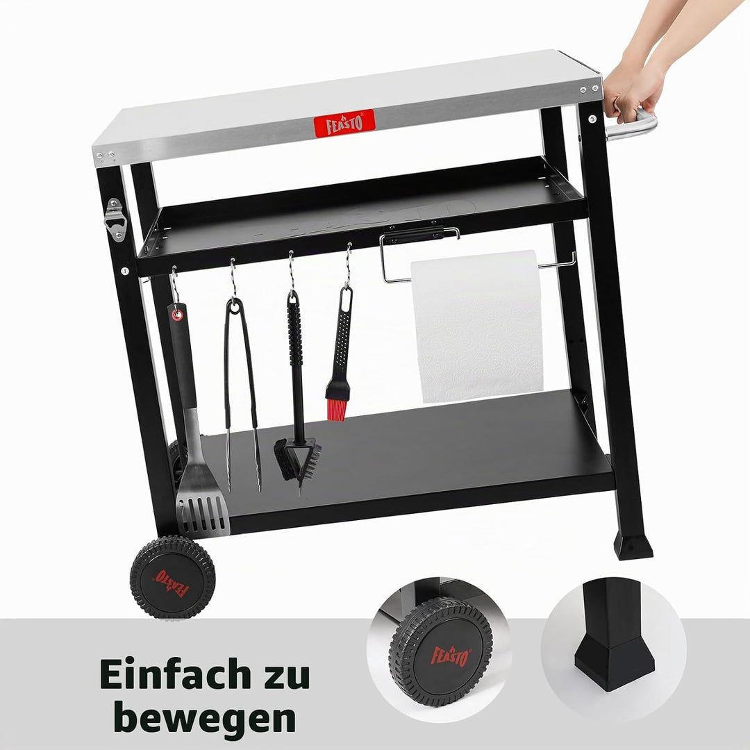 FEASTO Beweglicher Tisch für Lebensmittelzubereitung und Arbeitswagen, für Zuhause und Outdoor, mult