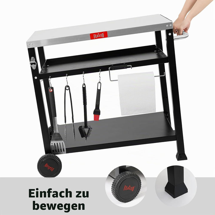 FEASTO Beweglicher Tisch für Lebensmittelzubereitung und Arbeitswagen, für Zuhause und Outdoor, mult