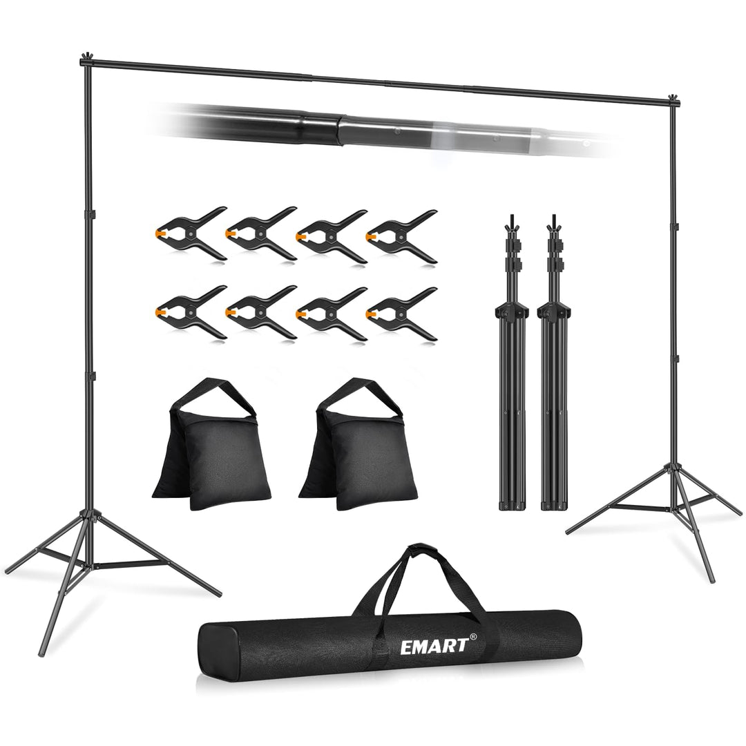 EMART Foto Hintergrund Ständer, 2x3m Verstellbarer Hintergrundsystem mit 4 Stück Hintergrundklemmen,