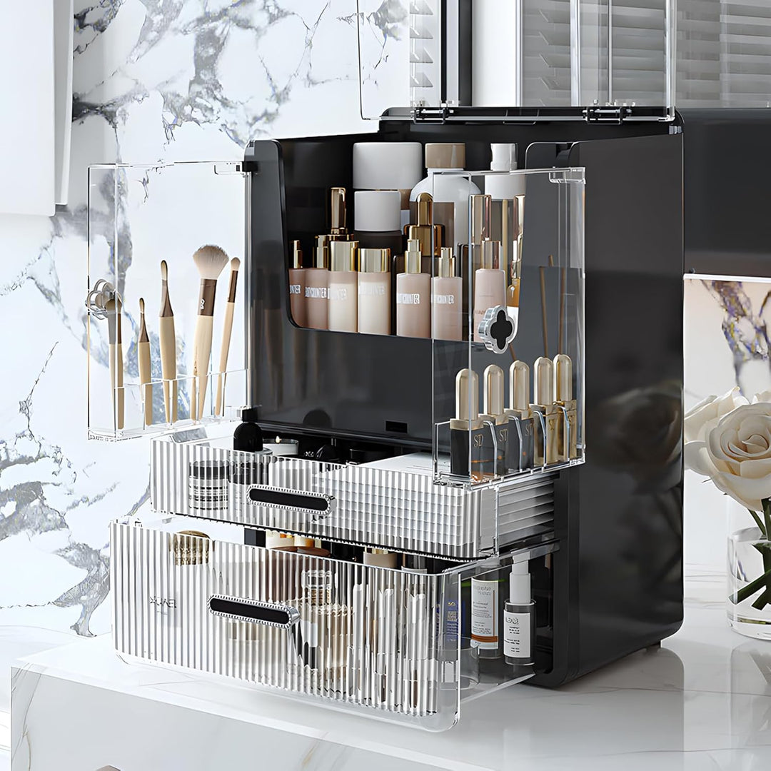 Make Up Organizer Kosmetik Aufbewahrung mit Deckel Schubladen Dustproof Cosmetic Schmink Organizer B