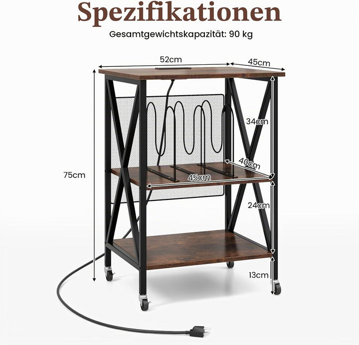 KOMFOTTEU mobiler Aktenschrank mit Ladestation & offenen Fächern, Druckerständer Plattenspieler-Tisc