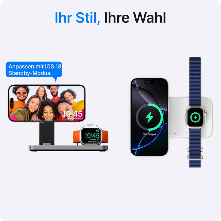 Voomy 3-in-1 Induktive Ladestation Kompatibel mit Magsafe Ladegerät, iPhone, AirPods & Apple Watch,