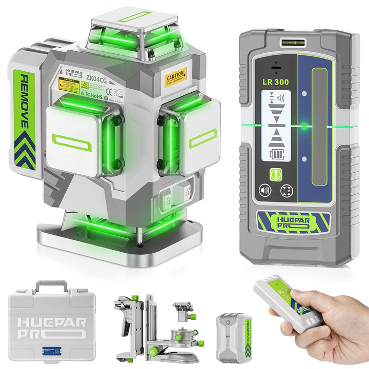Huepar Pro Outdoor Laser Level mit Empfänger, 4 360 Hohe Genauigkeit Selbstnivellierender Laser-Nive