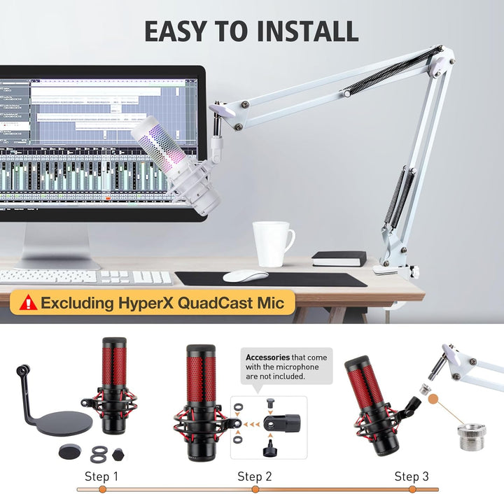 SUNMON Weisser Mikrofon Arm für HyperX QuadCast S, QuadCast S2 Mic Boom Arm Ständer mit Mikrofon Sch