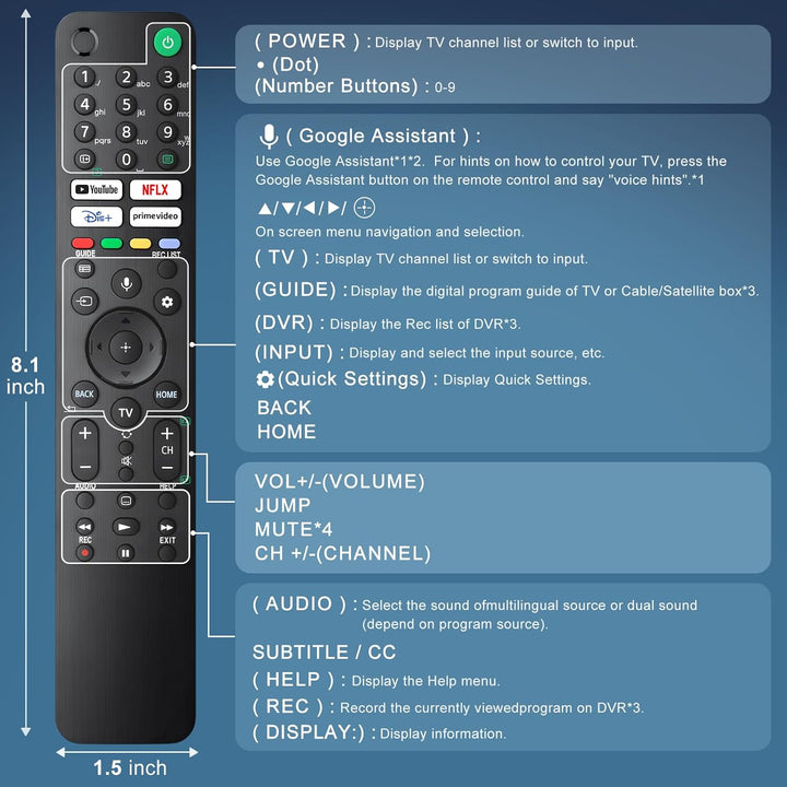 Sprach für Sony TV Fernbedienung Bravia,Ersatz für Alle Sony Fernseher Remote mit Vioce Fuction für