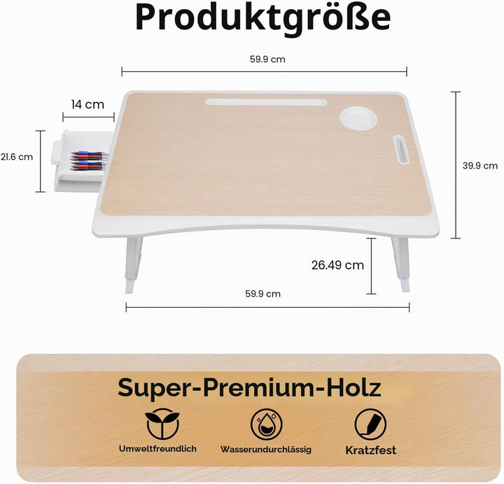Amaredom Laptop-Bett-Schreibtisch-Tablett, Betttisch, faltbarer, tragbarer Schossschreibtisch, Noteb