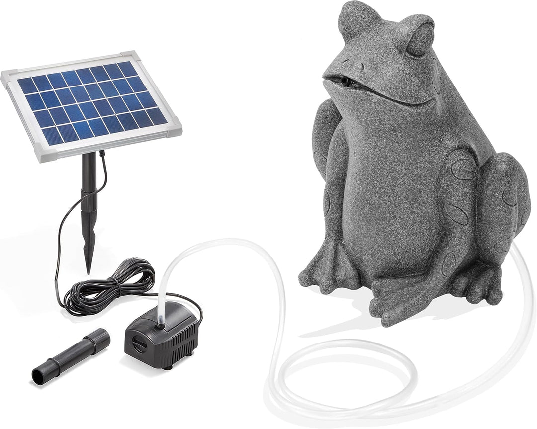 esotec Solar Wasserspeier Set Frosch sitzend, Solarpumpe, Teichfigur Gartenfigur Gartenstatue, Tauch