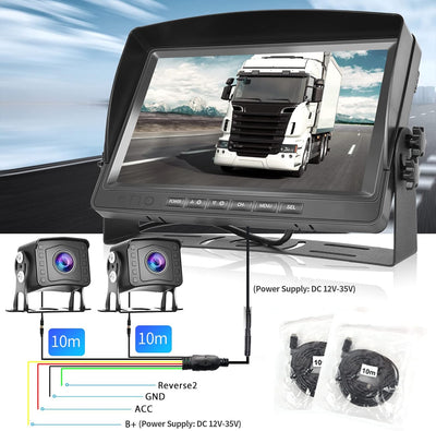 Dual Backup Kamera Rückfahrkamera System, Videoaufzeichnung 9 Zoll LCD Monitor DVR, IP69 Wasserdicht