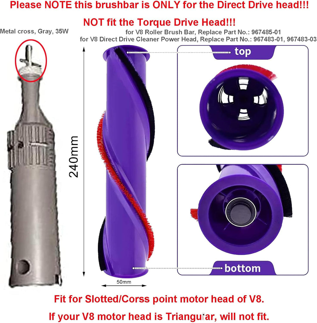 HUAYUWA Ersatz-Teppichbürste (4 Zinkenantrieb, d=50mm) für Dyson V8 Total Clean V8 Animal V7 Staubsa