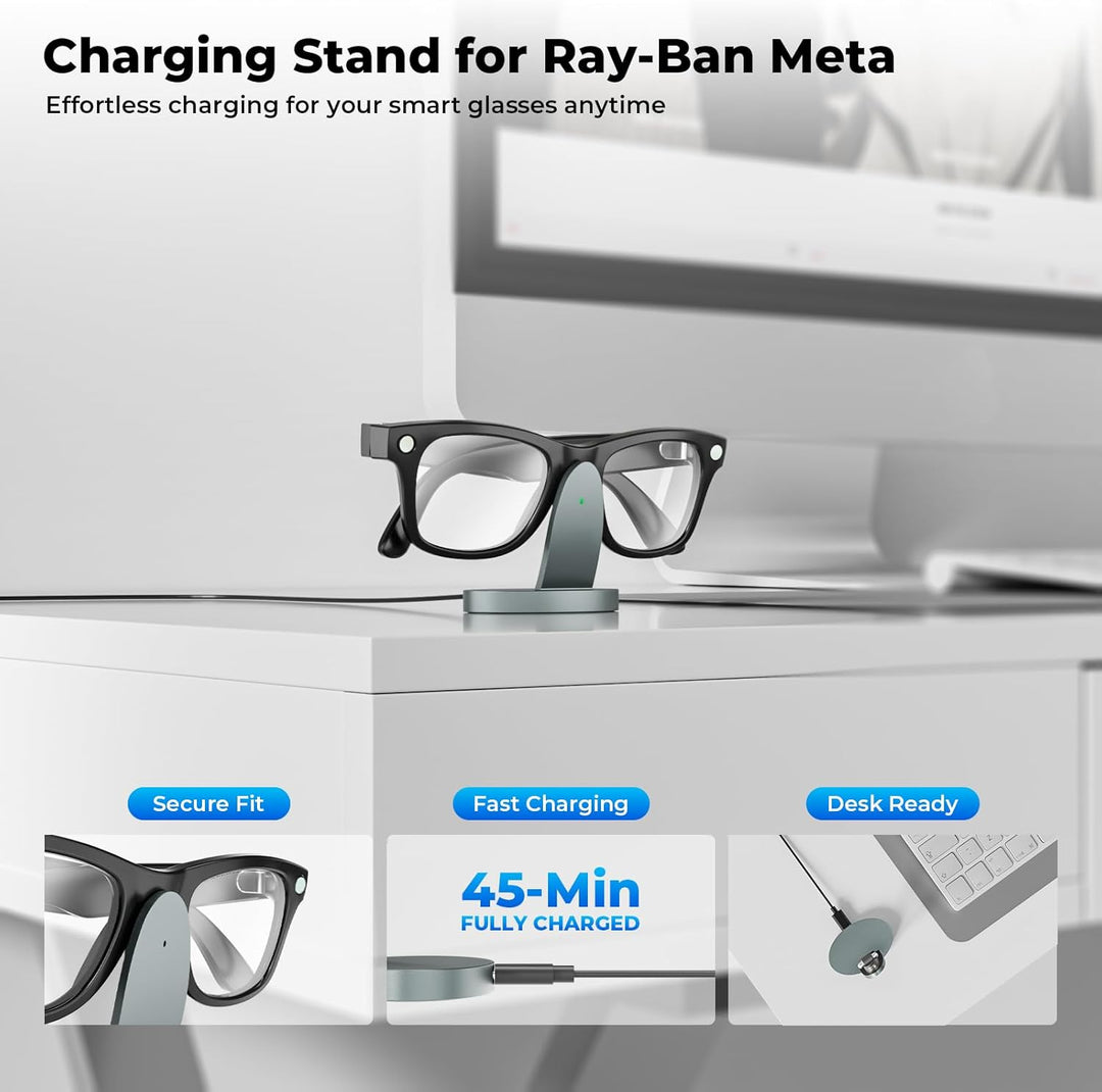 Ladestation für Ray-Ban Meta AI Brille (Gen 2), 45 Min. Schnellladegerät mit LED-Anzeige, Smart Glas