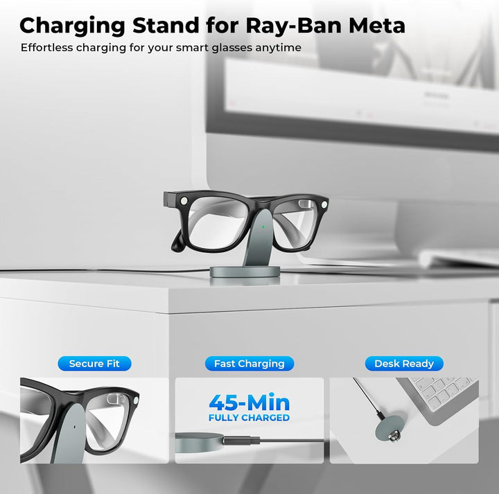 Ladestation für Ray-Ban Meta AI Brille (Gen 2), 45 Min. Schnellladegerät mit LED-Anzeige, Smart Glas
