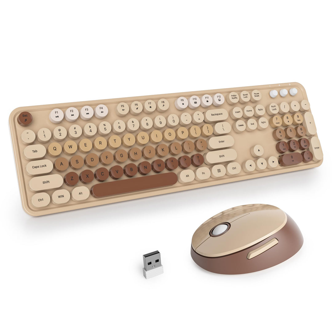 SOLIDEE kabellose Tastatur- und Maus-Kombination,Retro-Schreibmaschinen-Tastatur,2.4GHz runde Tasten