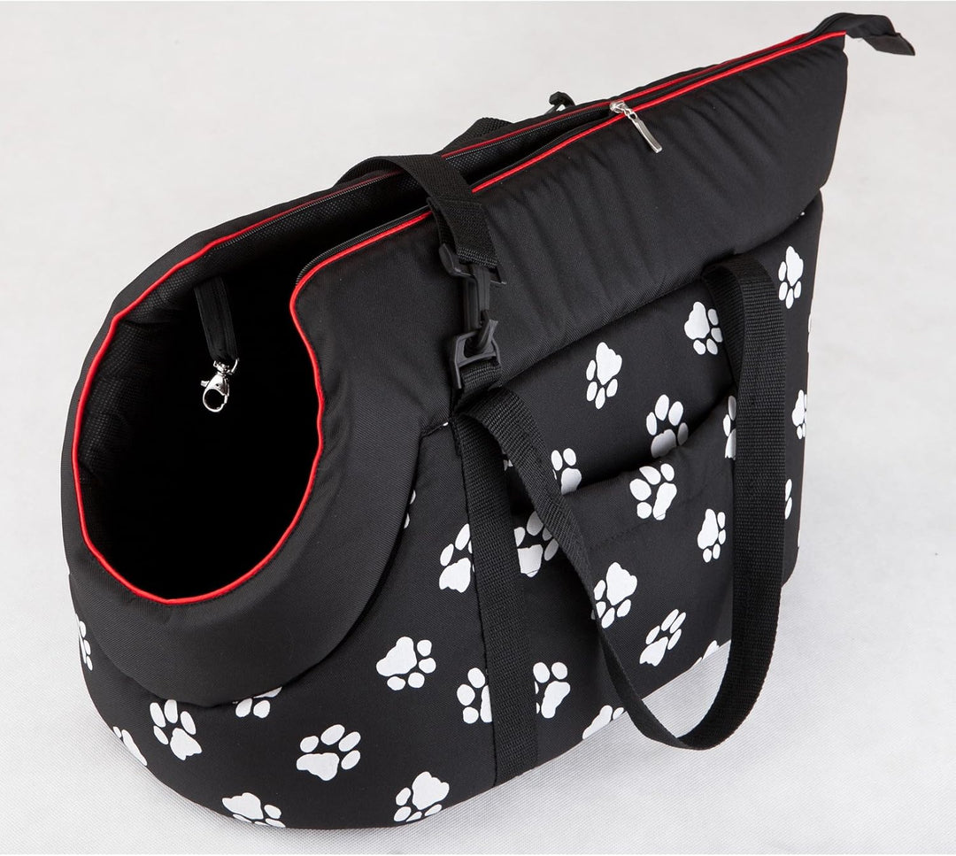 HobbyDog TORCWL3 Hundetasche Tragetasche Katzentasche, Grösse 22 x 20 x 36 cm, schwarz mit Pfoten sc