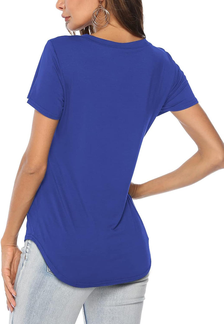 Florboom Damen Tshirt Langarm/Kurzarm V Ausschnitt Oberteil Sommer Basic Shirt S Milla- Blau, S Mill