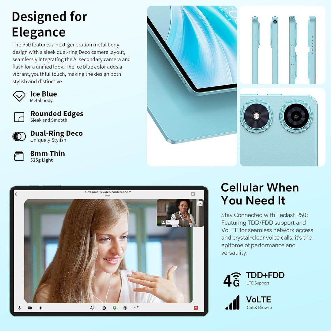 TECLAST P50 Android 16 Tablet 11 Zoll Gemini AI, 90Hz Display, T7250 Octa Core Gaming, 4G LTE Dual S
