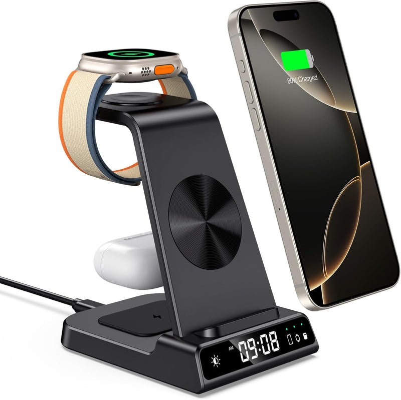 leChivée Wireless Charger iPhone, 3 in 1 Induktive Ladestation für Apple Watch und iPhone 1 4 Pro Ma