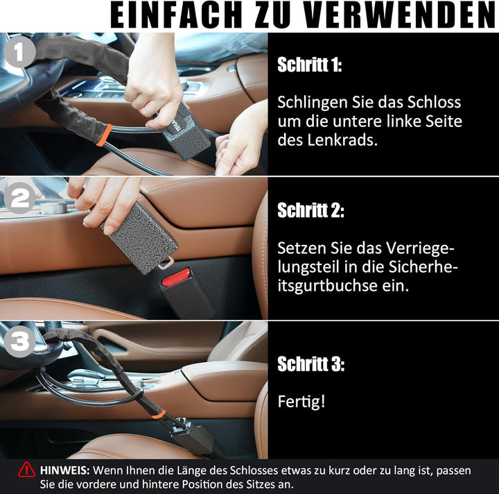 Tevlaphee Lenkradkralle Aufgerüstetes, Lenkradschloss für Auto, Metallkopf, Sichtbares Auto-Diebstah
