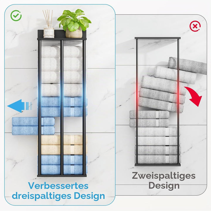 Handtuchhalter Wand Schwarz – Grosse Kapazität Badezimmer Organizer – Ideal für gerollte Handtücher